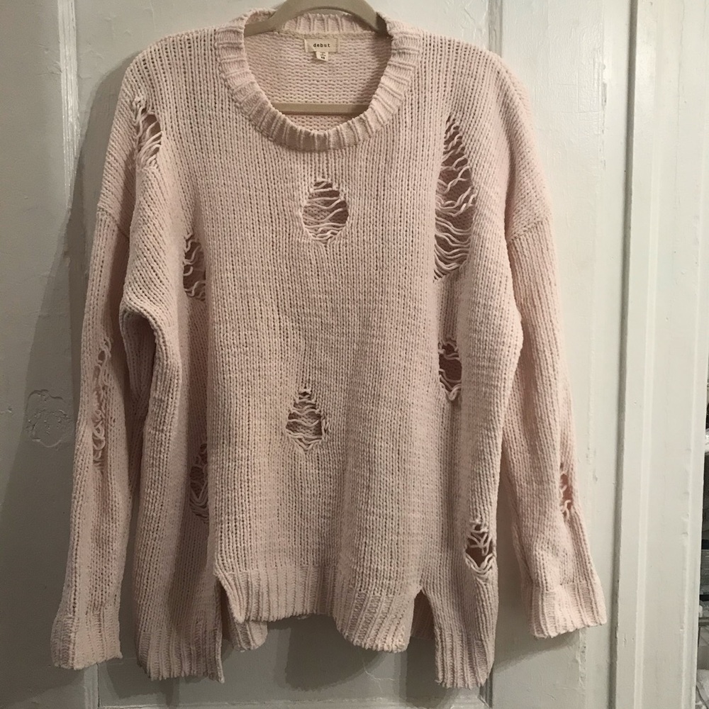 Debut Distressed Cream Knit Sweater